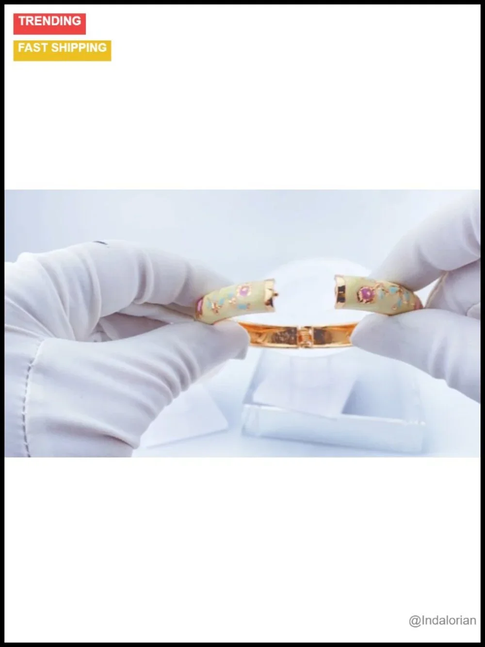 Cloisonne Butterfly Flower Enamel Cuff Bangle Bracelet Set Gold Plated